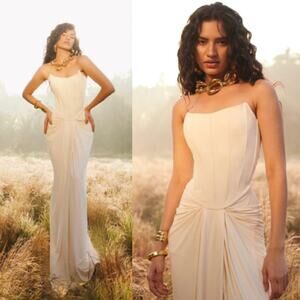 Deme by Gabriella | Pearl Gown in Off White Malai Lycra Strapless Corset Maxi XL